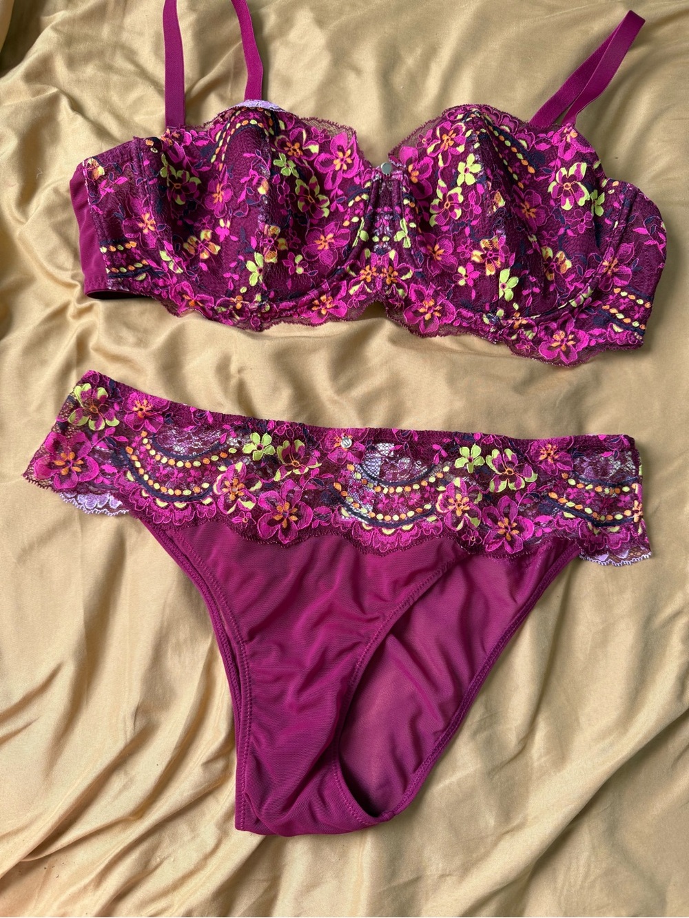 Adore Me Magenta Floral Lace Balconette Bra & Bikini Set